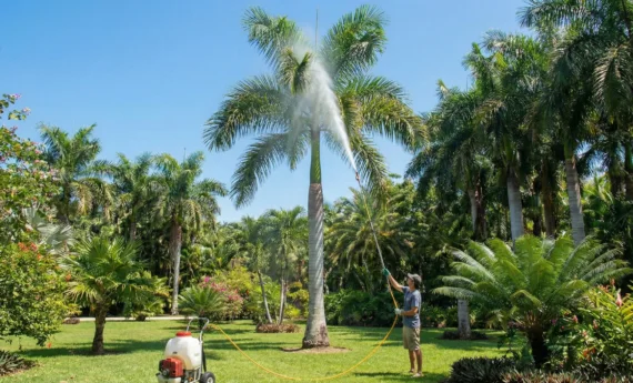 Guía rápida de identificación y control de plagas en árboles para jardines de la Riviera Maya. Detalla síntomas y tratamiento (MIP) para plagas comunes como pulgones y cochinillas, ácaro rojo, hormigas cortadoras (arrieras), barrenadores de madera, picudo negro de la palma y pudrición de raíz, con enfoque preventivo y biológico.